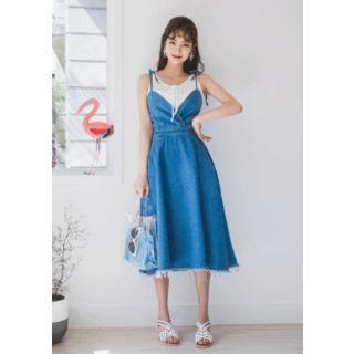 Sweetheart-neck Denim A-line Pinafore Dress