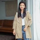 Drawstring Waist Buttoned Hooded Jacket