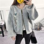 Embroidery Zip Knit Jacket