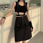 Set: Buckled Crop Tank Top + A-line Cargo Skirt