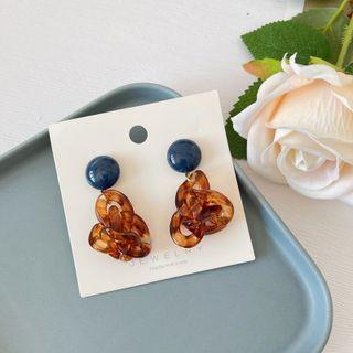 Acrylic Fringed Earring 1 Pair - 925 Silver Needle - Brown & Blue - One Size
