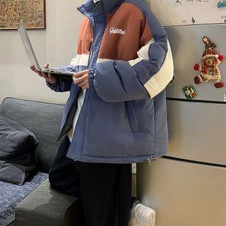 Long Sleeve Letter Print Two-tone Padded Jacket