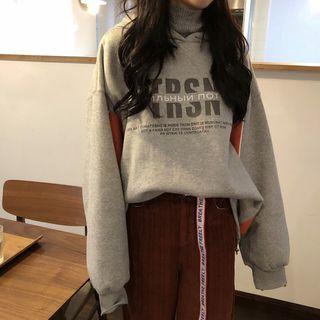 Lettering Color Block Hoodie Gray - One Size