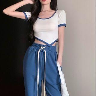 Short-sleeve Irregular Cropped T-shirt / Sweatpants