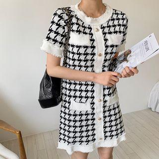 Button-trim Patterned Dress Ivory - One Size