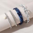 Set Of 4: Alloy Bracelet Set Of 4 - Silver & Blue - One Size