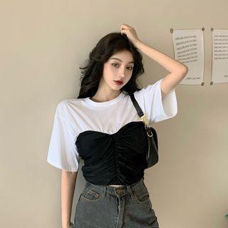 Mock Two Piece Shirred T-shirt