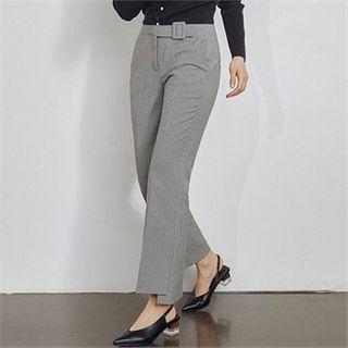 Buckled-waist Check Dress Pants