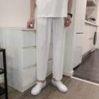 High-waist Plain Pleated Straight-cut Pants