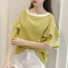 Layered Flounced Elbow-sleeve T-shirt