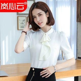 Short-sleeve Tie Accent Shirt/ Pencil Skirt/ Dress Pants/ Set
