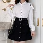 Long-sleeve Cold-shoulder Blouse / Mini A-line Skirt