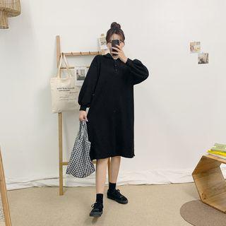 Balloon-sleeve Slit-side Polo Shirt Dress