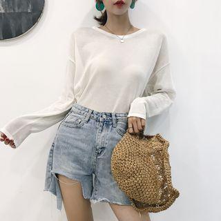 Open Back Sheer Long Sleeve Knit Top