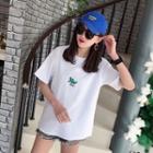 Short-sleeve Crocodile Embroidered T-shirt White - One Size