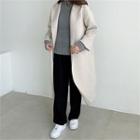 Hooded Open-front Long Coat With Sash