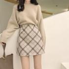 Plaid Sweater / Plaid Mini A-line Skirt