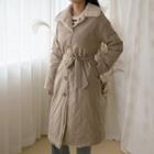Reversible Faux-fur Coat With Sash Light Beige - One Size