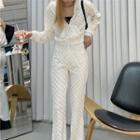 Long-sleeve Plaid Hooded Zip Jacket / High-waist Plaid Wide-leg Sweatpants