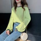 Balloon-sleeve Cropped T-shirt Avocado Green - One Size