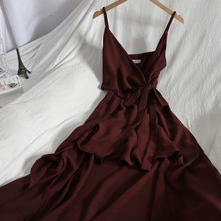 Spaghetti Strap Tie-waist Wide-leg Romper