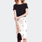 Set: Short-sleeve Top + Floral Sheath Skirt