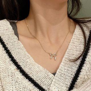 Bow Pendant Alloy Necklace Gold - One Size
