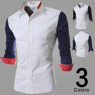 Long-sleeve Contrast-color Shirt