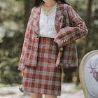 Set: Plaid Single Breasted Jacket + A-line Skirt