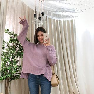 Drop-shoulder Plain Sweater