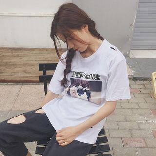 Print Short-sleeve Distressed T-shirt