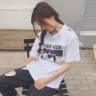 Print Short-sleeve Distressed T-shirt
