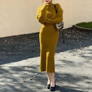 Set: Turtleneck Cropped Sweater + Midi Bodycon Tank Dress