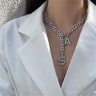 Rhinestone Letter Chain Necklace Silver - One Size