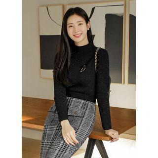 Mock-neck Faux-fur Lined Knit Top