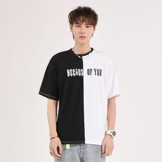 Two-tone Lettering Wing Print T-shirt