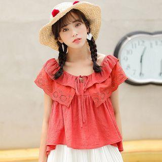 Sleeveless Eyelet Lace Collar Blouse