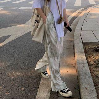 Tie Dye Wide-leg Pants White & Light Gray - One Size
