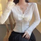 Lace Trim Knit Top White - One Size