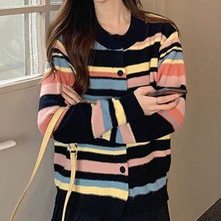 Color Block Striped Cardigan Stripes - Black & Pink - One Size
