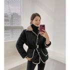 Faux-fur Collar Piped Quilted Jacket With Belt