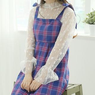 Mockneck Star Pattern Tulle Top White - One Size