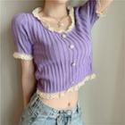 Lace Trim Short-sleeve Knit Cropped Top
