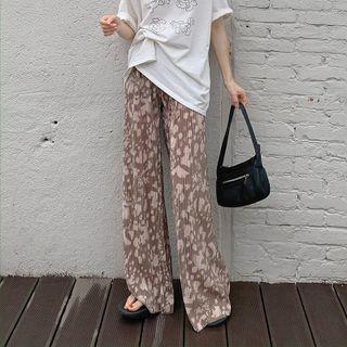 High-waist Print Wide-leg Pants Gray - One Size