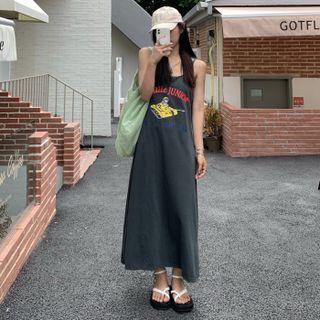 Spaghetti Strap Print Long Dress