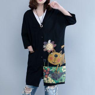 3/4-sleeve Printed Long Jacket