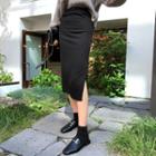 Elasticized-waist Slit-side H-line Skirt