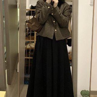 Plaid Jacket / Midi A-line Skirt / Set