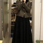 Plaid Jacket / Midi A-line Skirt / Set