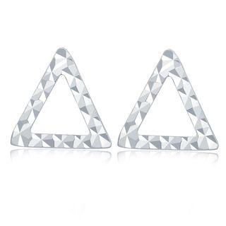 14k White Gold Diamond-cut Triangle Earrings